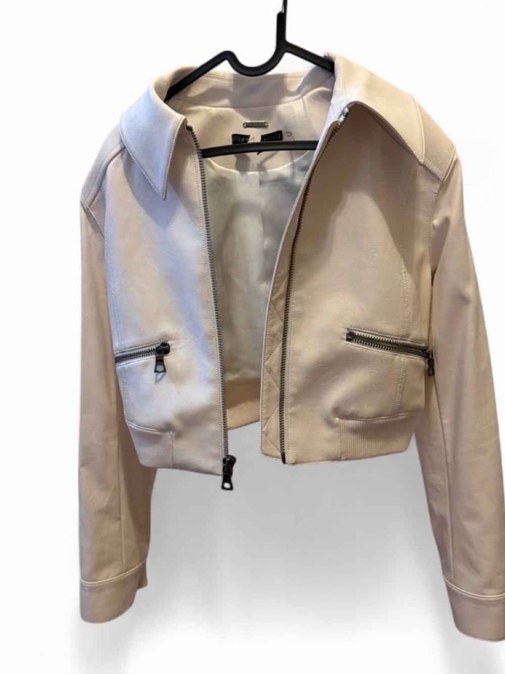 Women's Cropped Leather Jacket - Beige